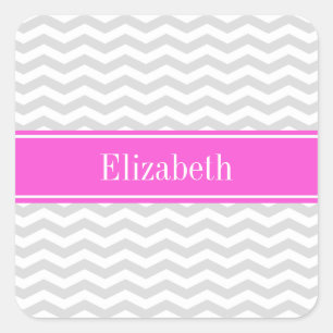 Lt Gray Welches Zickzack, Hot-Pink-Name Monogramm Quadratischer Aufkleber