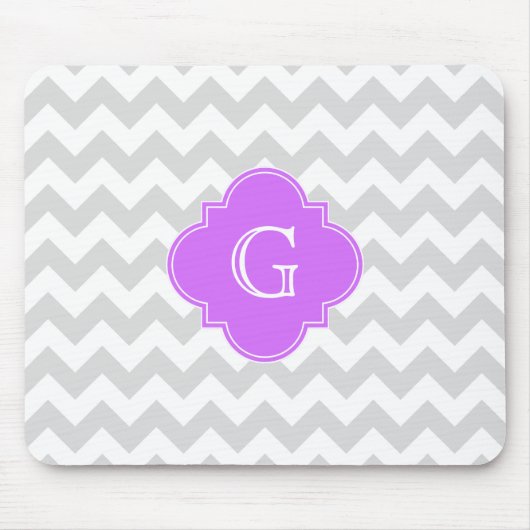 Lt Gray Welches Zickzack Lilac Quatrefolie Monogra Mousepad (Vorne)