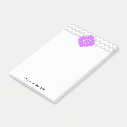 Lt Gray Welches Zickzack Lilac Quatrefolie Monogra Post-it Klebezettel (angewinkelt)