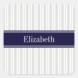 Lt Gray What Uneven Stripe Navy Blue Name Monogram Quadratischer Aufkleber