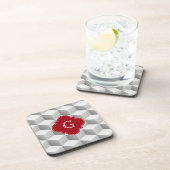 Lt Gray White 3D Look Cubes Cranberry Monogram Untersetzer (Rechte Seite)