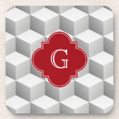 Lt Gray White 3D Look Cubes Cranberry Monogram Untersetzer (Vorderseite)