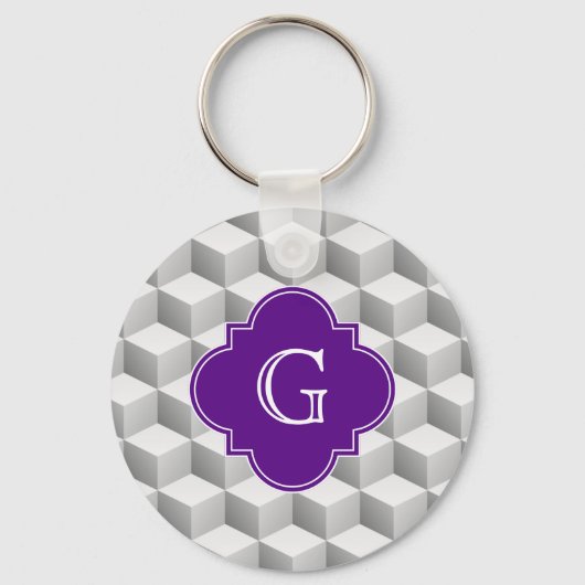 Lt Gray White 3D Look Cubes Lila Monogramm Schlüsselanhänger (Vorderseite)