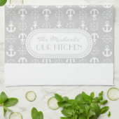 Lt Gray | White Anchors Wheels Nautical Monogram Geschirrtuch (Gefaltet)