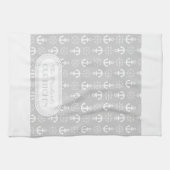 Lt Gray | White Anchors Wheels Nautical Monogram Geschirrtuch (Horizontal)