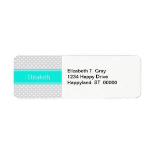 Lt Gray White Polka Dots Brt Aqua Ribbon Monogram