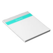 Lt Gray White Polka Dots Brt Aqua Ribbon Monogram Notizblock (angewinkelt)