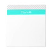 Lt Gray White Polka Dots Brt Aqua Ribbon Monogram Notizblock (Vorderseite)