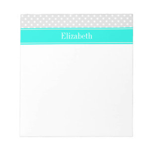 Lt Gray White Polka Dots Brt Aqua Ribbon Monogram Notizblock