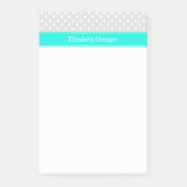 Lt Gray White Polka Dots Brt Aqua Ribbon Monogram Post-it Klebezettel (Vorderseite)