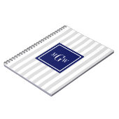 Lt Gray White Strip Navy Square 3 Monogramm Notizblock (Linke Seite)