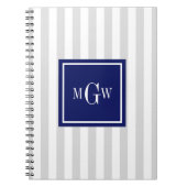 Lt Gray White Strip Navy Square 3 Monogramm Notizblock (Vorderseite)