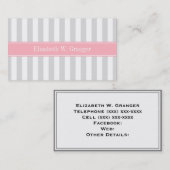 Lt Gray White Strip Pink Name Monogram Visitenkarte (Vorne/Hinten)
