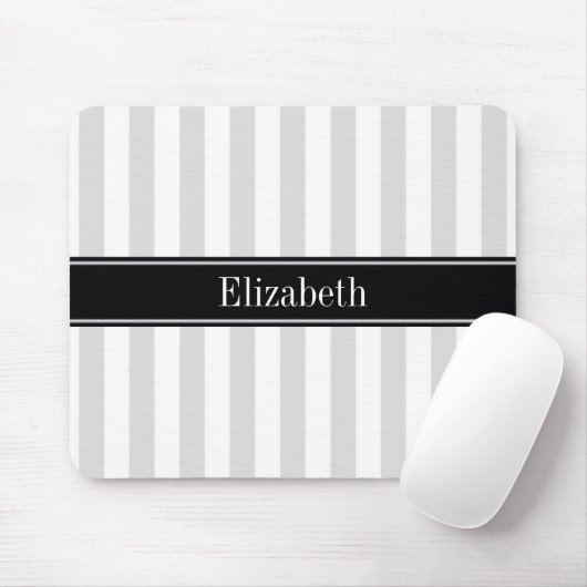 Lt Gray White Stripe Black Name Monogram Mousepad (Mit Mouse)