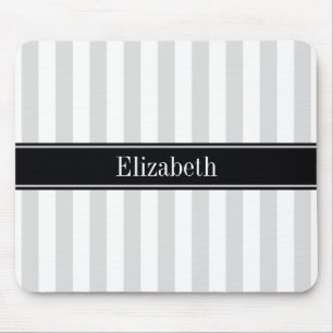 Lt Gray White Stripe Black Name Monogram Mousepad