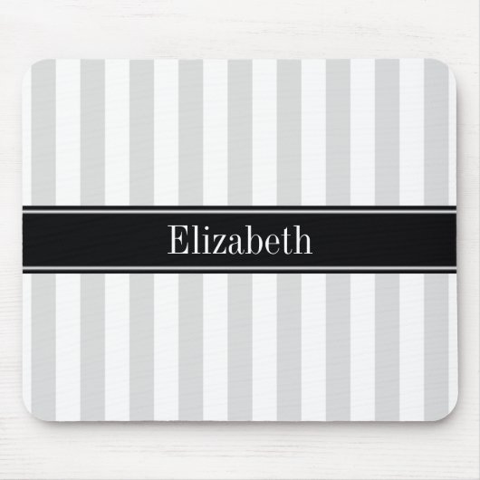 Lt Gray White Stripe Black Name Monogram Mousepad (Vorne)