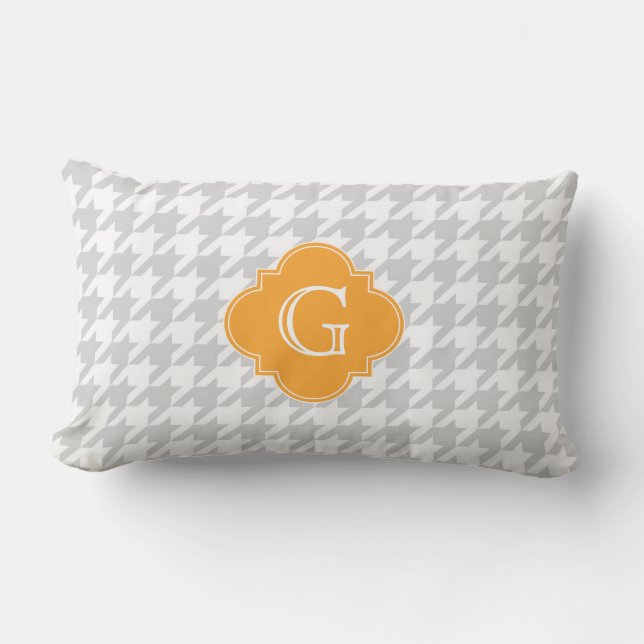 Lt Gray Wht Houndstooth Monogram Label für Cantalo Lendenkissen (Vorderseite)
