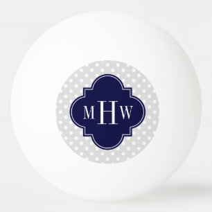 Lt Gray Wht Polka Dots Navy Quatrefolien 3 Monogra Tischtennisball