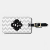 Lt Gray WhZickzack Black Quatrefolie 3 Monogramm Gepäckanhänger (Vorderseite horizontal)