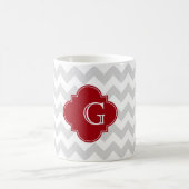 Lt Gray WhZickzack Cranberry Quatrefolienmonogramm Kaffeetasse (Mittel)
