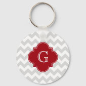 Lt Gray WhZickzack Cranberry Quatrefolienmonogramm Schlüsselanhänger (Vorderseite)