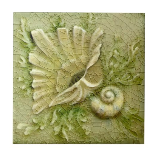 Lt Green Seashells AET Antiquare Repro Imitats Rel Fliese (Vorderseite)