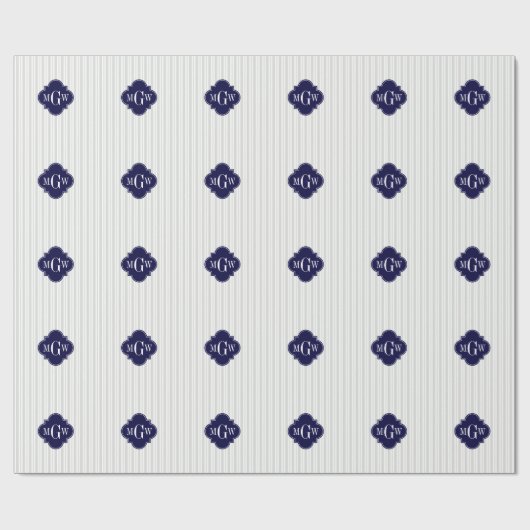Lt Grey Whey UE Stripe Navy Quatrefolie 3 Monogram Geschenkpapier (Flach)