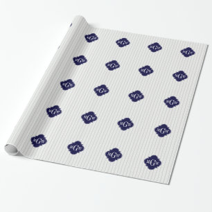 Lt Grey Whey UE Stripe Navy Quatrefolie 3 Monogram Geschenkpapier
