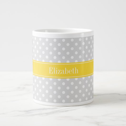Lt Grey White Polka Dots Ananas Name Monogramm Jumbo-Tasse (Vorderseite)