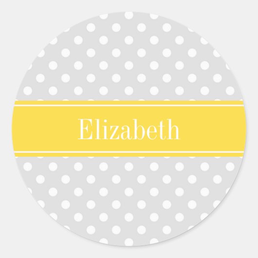 Lt Grey White Polka Dots Ananas Name Monogramm Runder Aufkleber (Vorderseite)