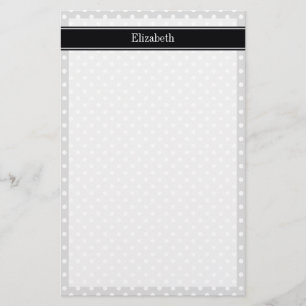 Lt Grey White Polka Dots Black Name Monogram Briefpapier