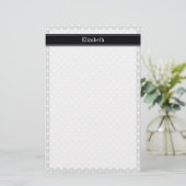 Lt Grey White Polka Dots Black Name Monogram Briefpapier (Stehend Vorderseite)