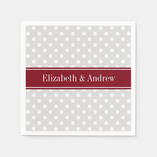 Lt Grey White Polka Dots Burgundy Name Monogram Serviette (Vorderseite)