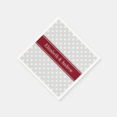Lt Grey White Polka Dots Burgundy Name Monogram Serviette (Ecke)