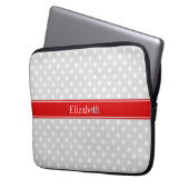 Lt Grey White Polka Dots Red Name Monogram Laptopschutzhülle (Vorderseite Links)