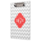 Lt Grey White Zickzack Coral Quatrefolie Monogramm Klemmbrett (Links)