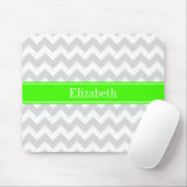 Lt Grey White Zickzack Lime Green Name Monogram Mousepad (Mit Mouse)
