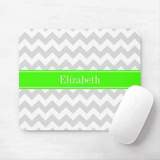 Lt Grey White Zickzack Lime Green Name Monogram Mousepad (Mit Mouse)