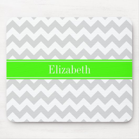 Lt Grey White Zickzack Lime Green Name Monogram Mousepad (Vorne)