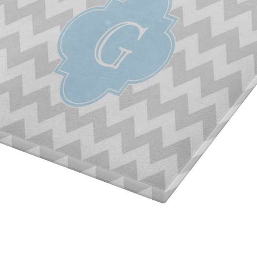 Lt Grey White Zickzack Lt Blue Quatrefolie Monogra Schneidebrett (Ecke)