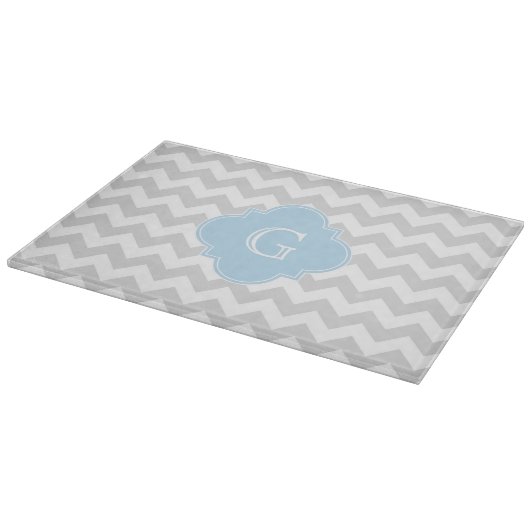 Lt Grey White Zickzack Lt Blue Quatrefolie Monogra Schneidebrett (Ecke)