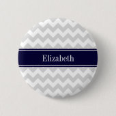 Lt Grey White Zickzack Navy Blue Name Monogram Button (Vorderseite)