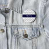 Lt Grey White Zickzack Navy Blue Name Monogram Button (Beispiel)