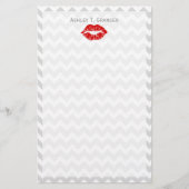 Lt Grey White Zickzack, Red Lipstick Kiss Briefpapier (Vorderseite)