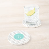Lt Grey White Zickzack Rnd Aqua Name Monogram Untersetzer (Seite)