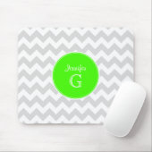 Lt Grey White Zickzack Rnd Lime Green Name Monogra Mousepad (Mit Mouse)