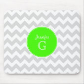 Lt Grey White Zickzack Rnd Lime Green Name Monogra Mousepad (Vorne)