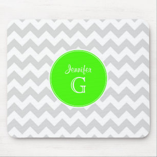 Lt Grey White Zickzack Rnd Lime Green Name Monogra Mousepad