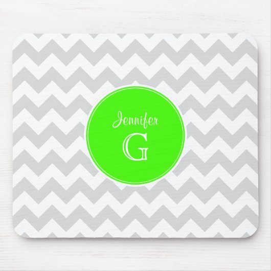 Lt Grey White Zickzack Rnd Lime Green Name Monogra Mousepad (Vorne)