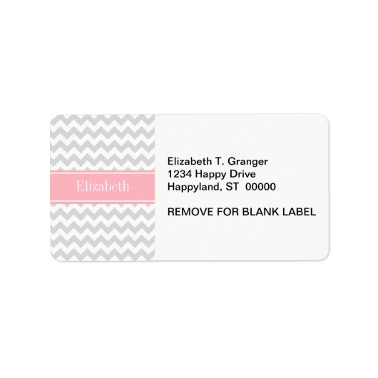 Lt Grey White Zickzack Zigzag Pink Name Monogram Adressaufkleber (Vorne)